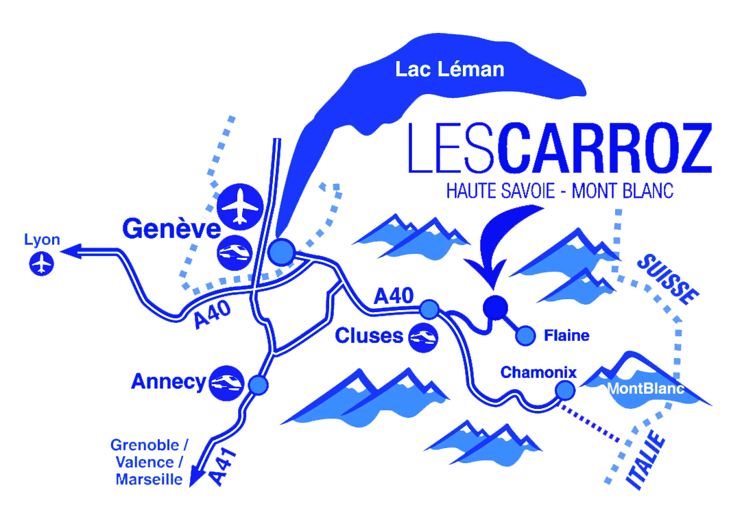 Map showing the location of Chalet Le Palane in Les Carroz, Grand Massif, France, relative to Geneva